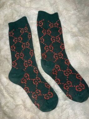 GUCCI green orange shimmer designer socks GUCCI
